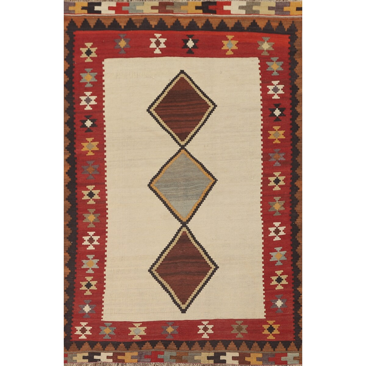 Kilim Qashqai Persian Vintage Rug Flatweave Geometric Wool Carpet - 5'0" x 7'10"