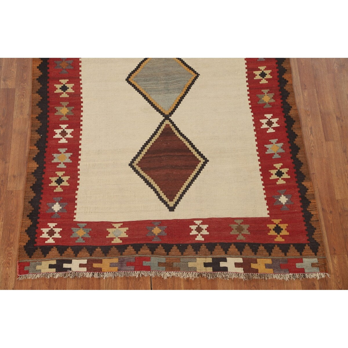 Kilim Qashqai Persian Vintage Rug Flatweave Geometric Wool Carpet - 5'0" x 7'10"