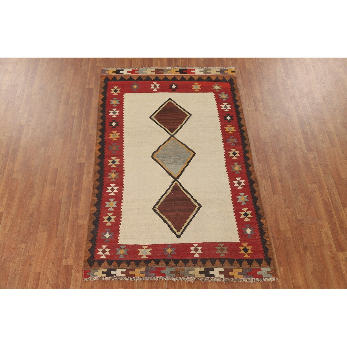 Kilim Qashqai Persian Vintage Rug Flatweave Geometric Wool Carpet - 5'0" x 7'10"