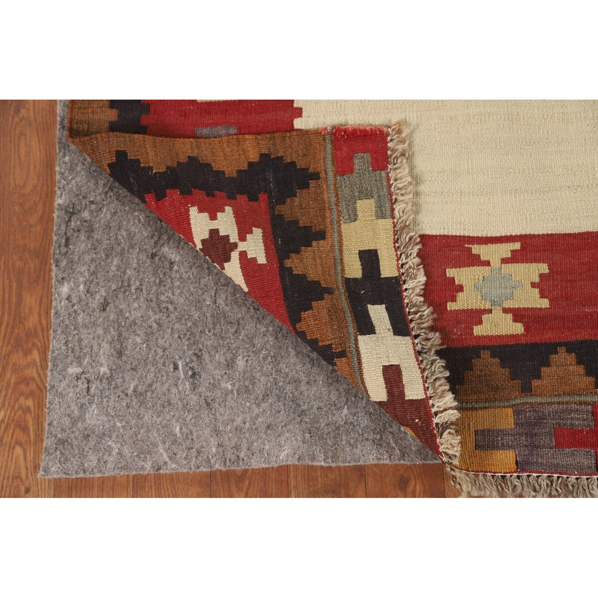 Kilim Qashqai Persian Vintage Rug Flatweave Geometric Wool Carpet - 5'0" x 7'10"