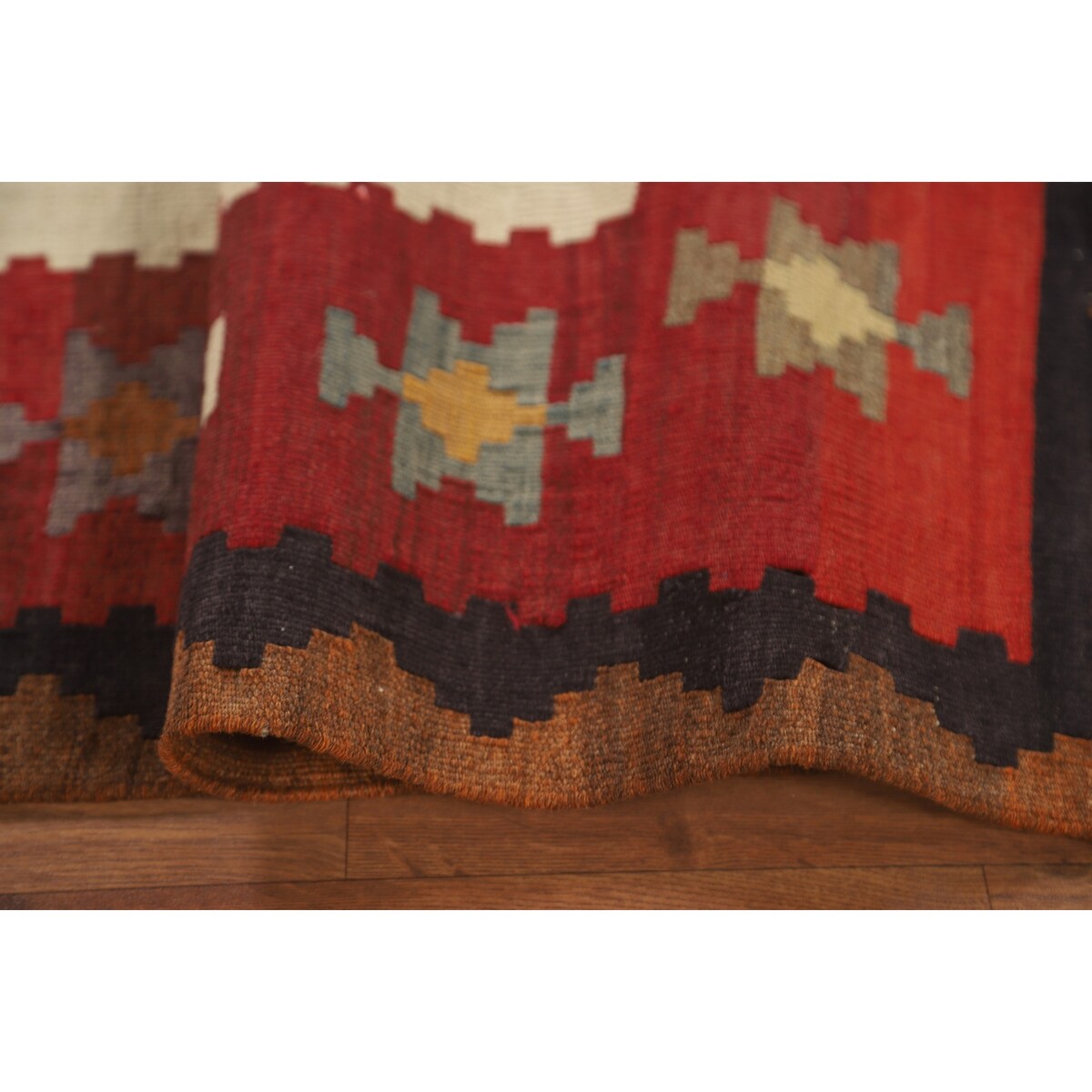 Kilim Qashqai Persian Vintage Rug Flatweave Geometric Wool Carpet - 5'0" x 7'10"