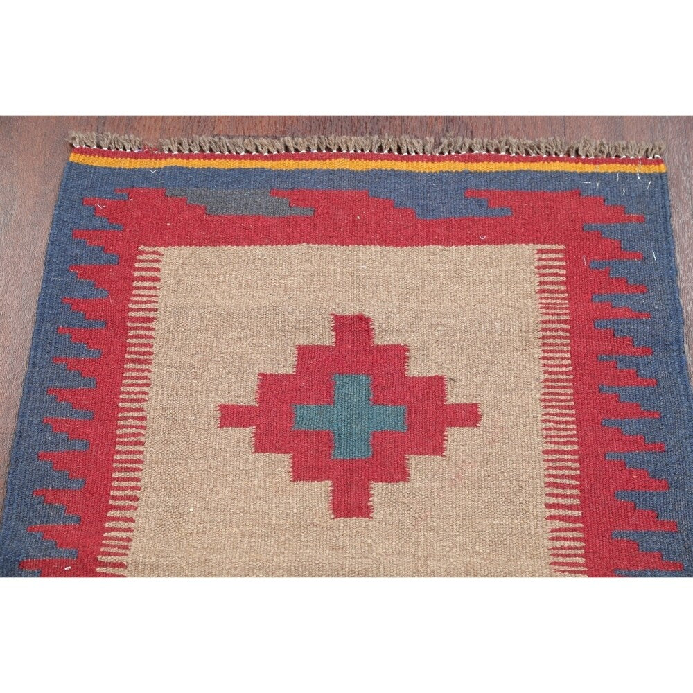 Kilim Shiraz Geometric Hand-Woven Wool Persian Oriental Area Rug - 3'0" x 2'1"