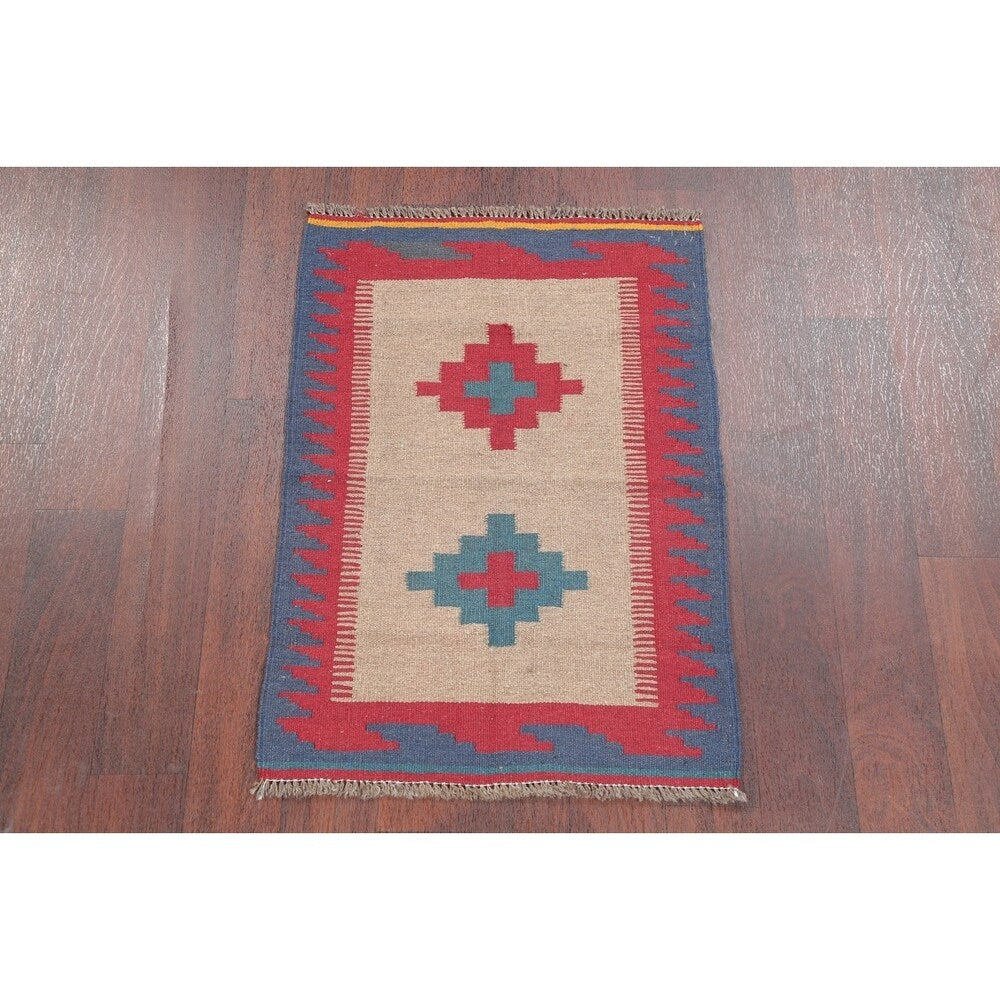 Kilim Shiraz Geometric Hand-Woven Wool Persian Oriental Area Rug - 3'0" x 2'1"