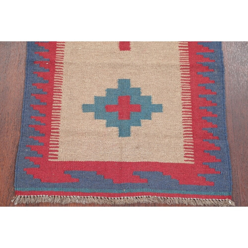 Kilim Shiraz Geometric Hand-Woven Wool Persian Oriental Area Rug - 3'0" x 2'1"