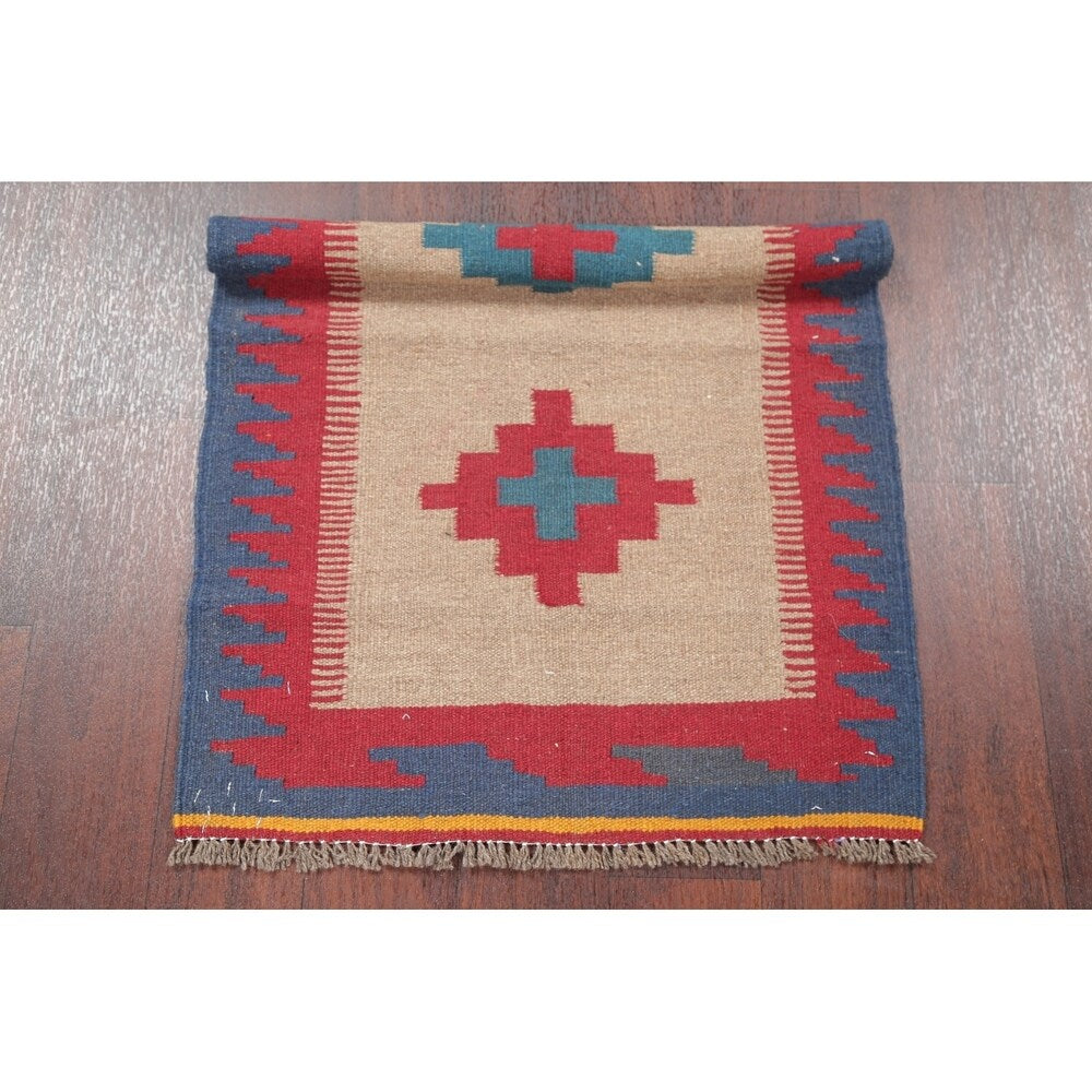 Kilim Shiraz Geometric Hand-Woven Wool Persian Oriental Area Rug - 3'0" x 2'1"