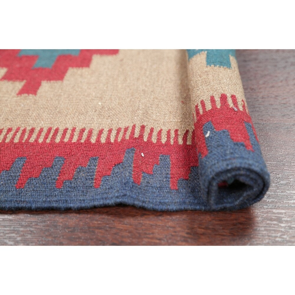 Kilim Shiraz Geometric Hand-Woven Wool Persian Oriental Area Rug - 3'0" x 2'1"