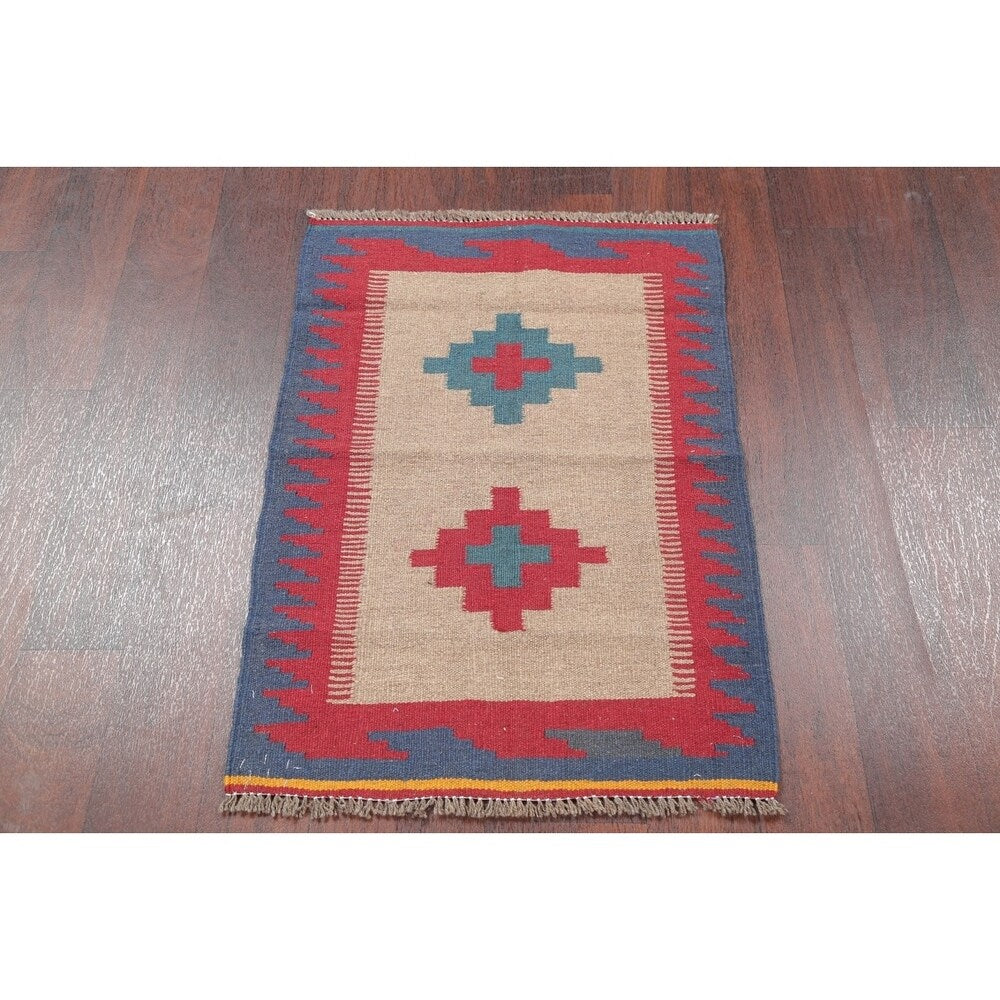 Kilim Shiraz Geometric Hand-Woven Wool Persian Oriental Area Rug - 3'0" x 2'1"