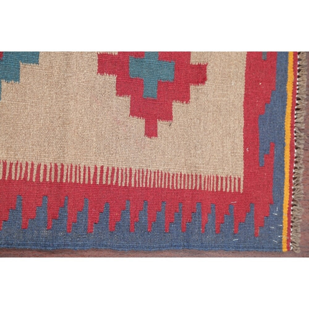 Kilim Shiraz Geometric Hand-Woven Wool Persian Oriental Area Rug - 3'0" x 2'1"