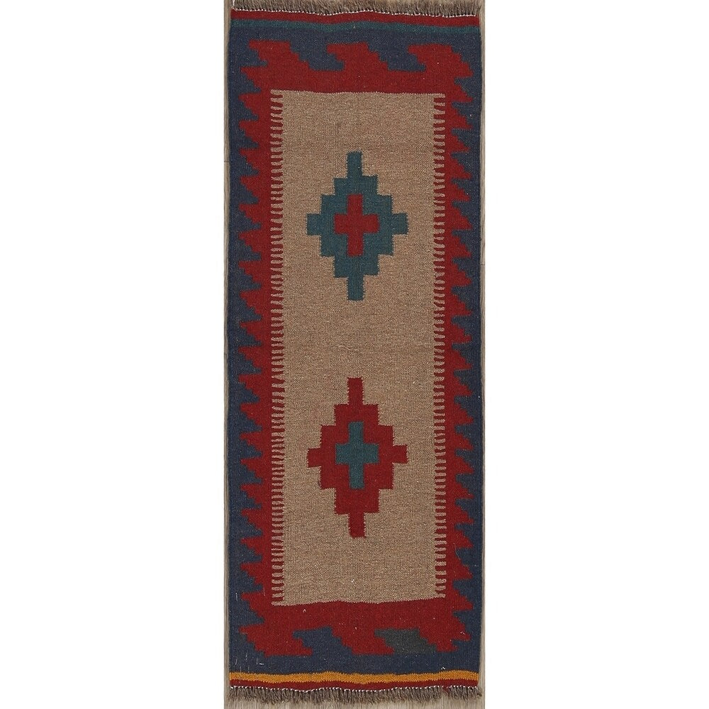 Kilim Shiraz Geometric Hand-Woven Wool Persian Oriental Area Rug - 3'0" x 2'1"
