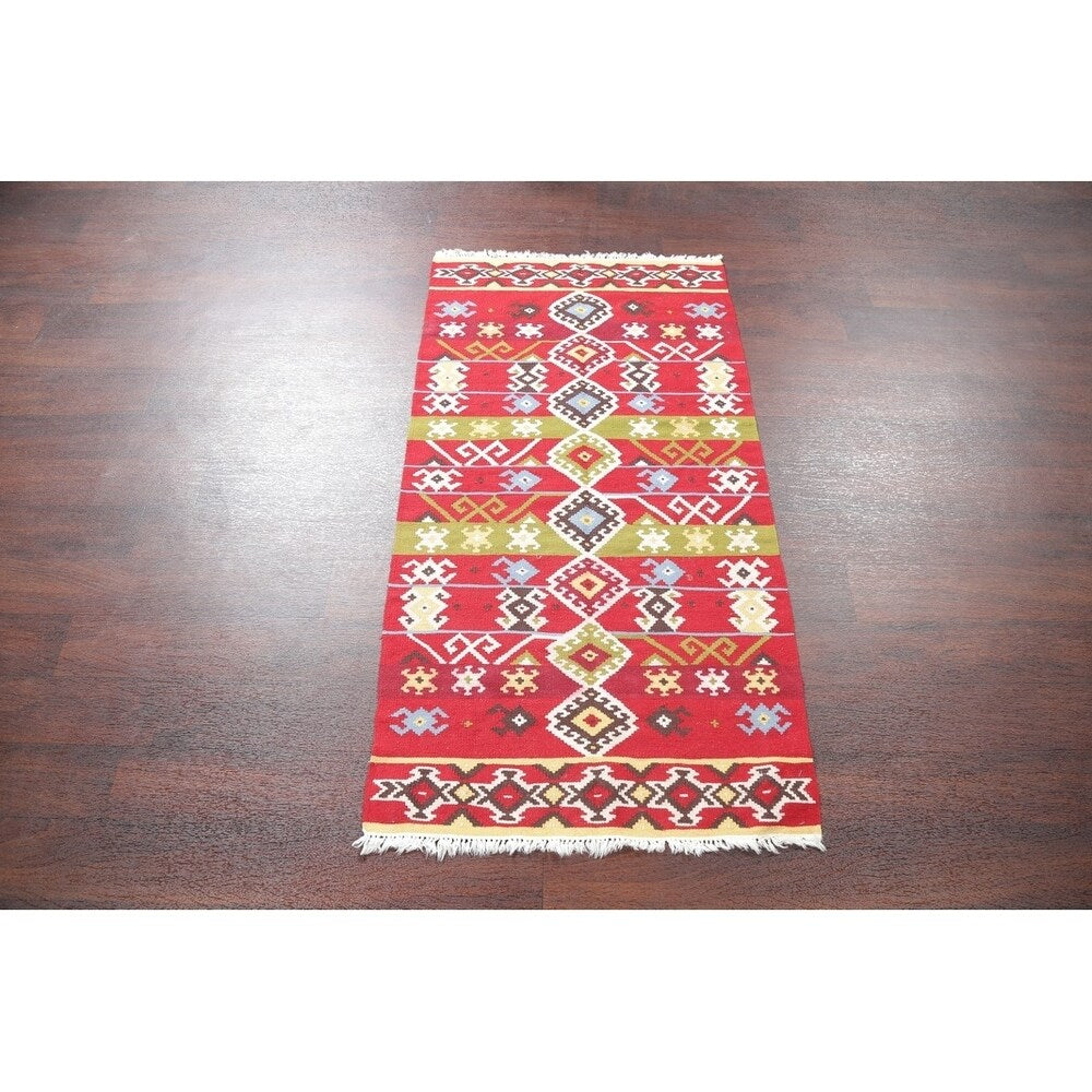 Kilim Wool Turkish Traditional Hand Woven Oriental Area Rug Red - 4'8" x 2'6"