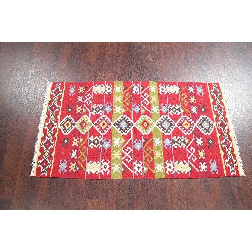 Kilim Wool Turkish Traditional Hand Woven Oriental Area Rug Red - 4'8" x 2'6"