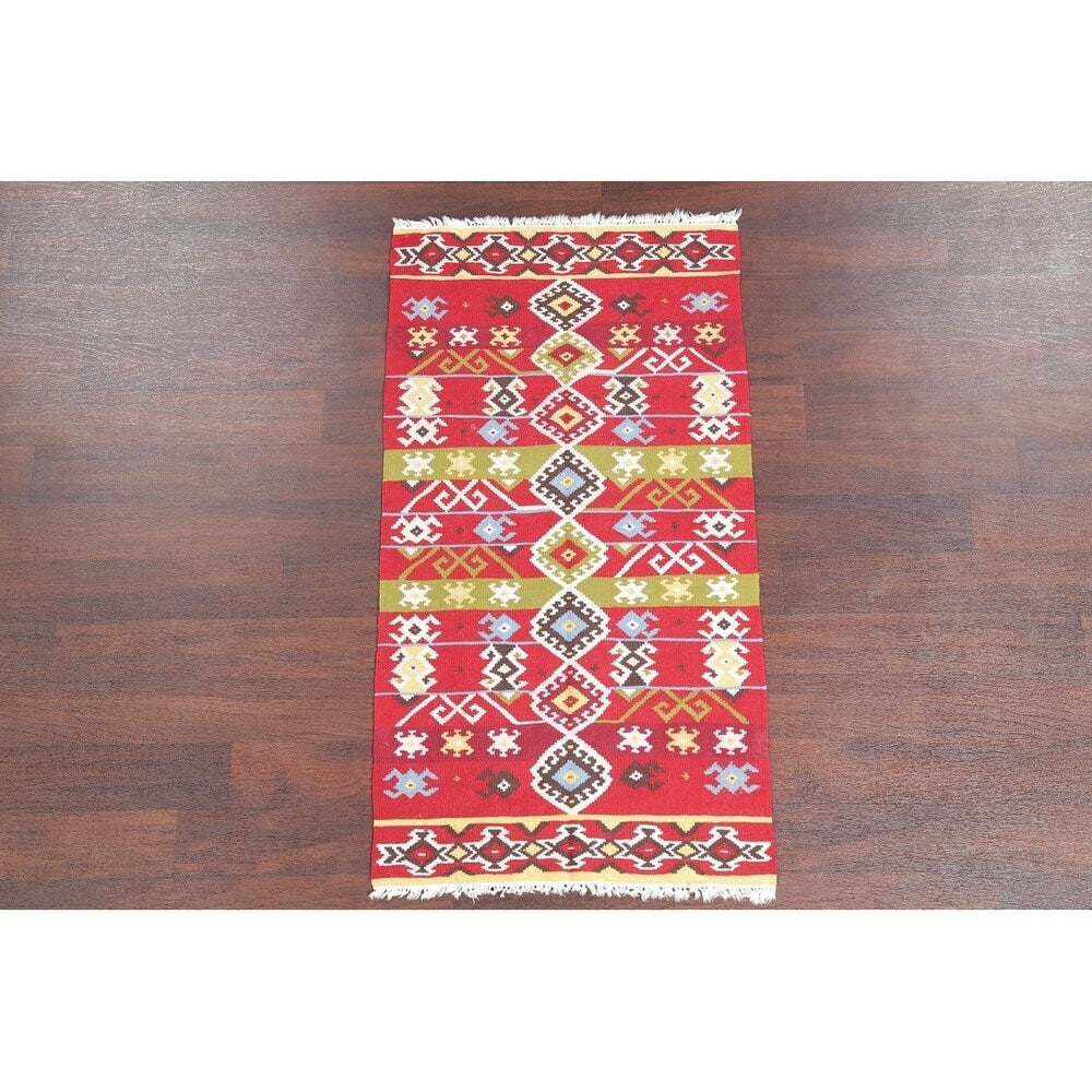 Kilim Wool Turkish Traditional Hand Woven Oriental Area Rug Red - 4'8" x 2'6"