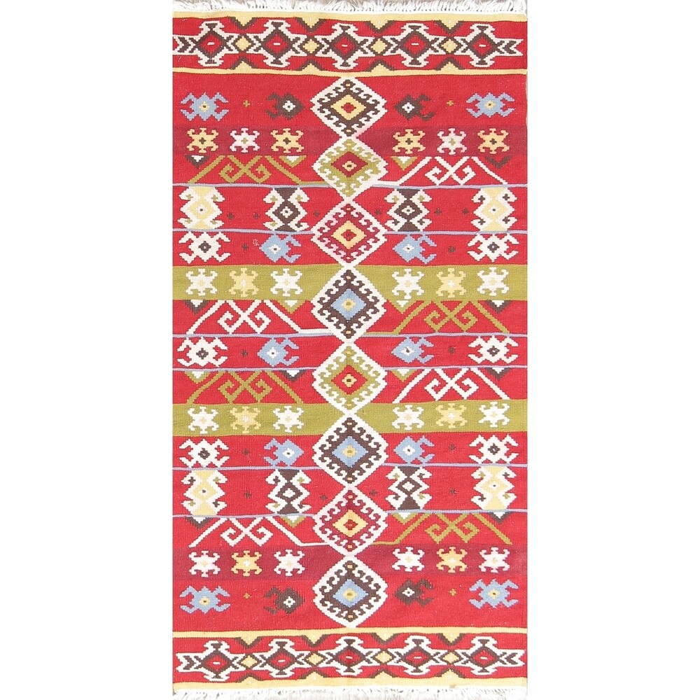 Kilim Wool Turkish Traditional Hand Woven Oriental Area Rug Red - 4'8" x 2'6"