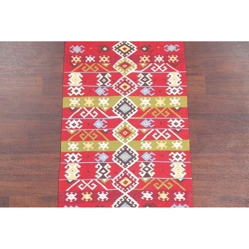 Kilim Wool Turkish Traditional Hand Woven Oriental Area Rug Red - 4'8" x 2'6"