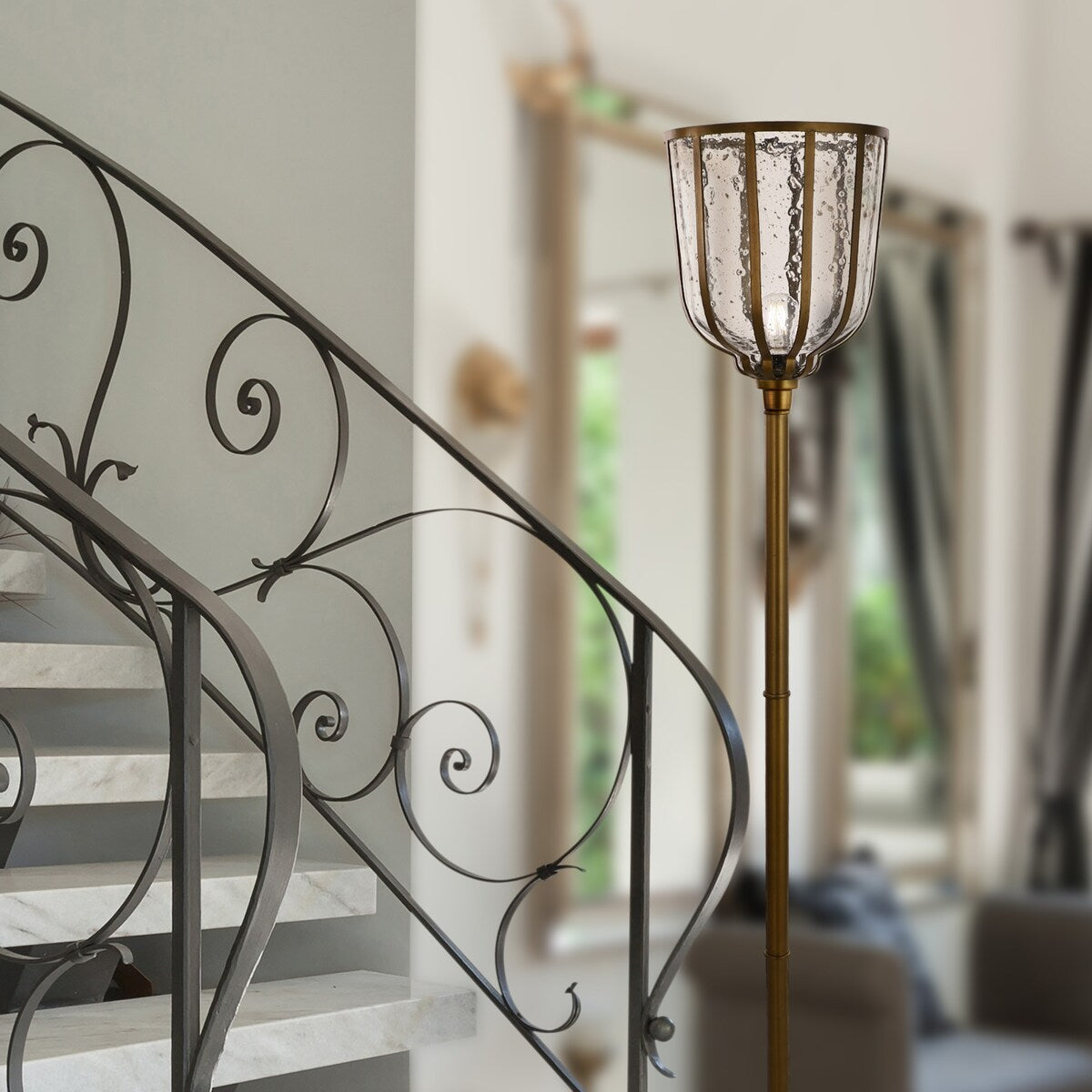 Killian River of Goods Brass and Clear Glass and Metal 70-Inch Candlestick Floor Lamp - 11.25" x 11.25" x 69.5"