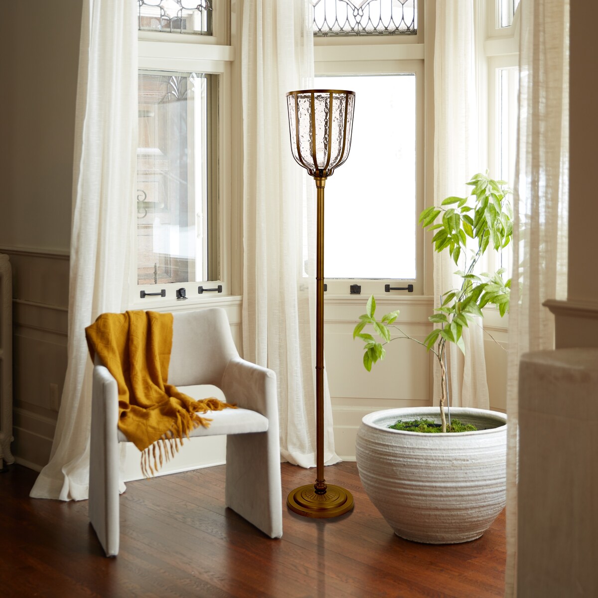 Killian River of Goods Brass and Clear Glass and Metal 70-Inch Candlestick Floor Lamp - 11.25" x 11.25" x 69.5"