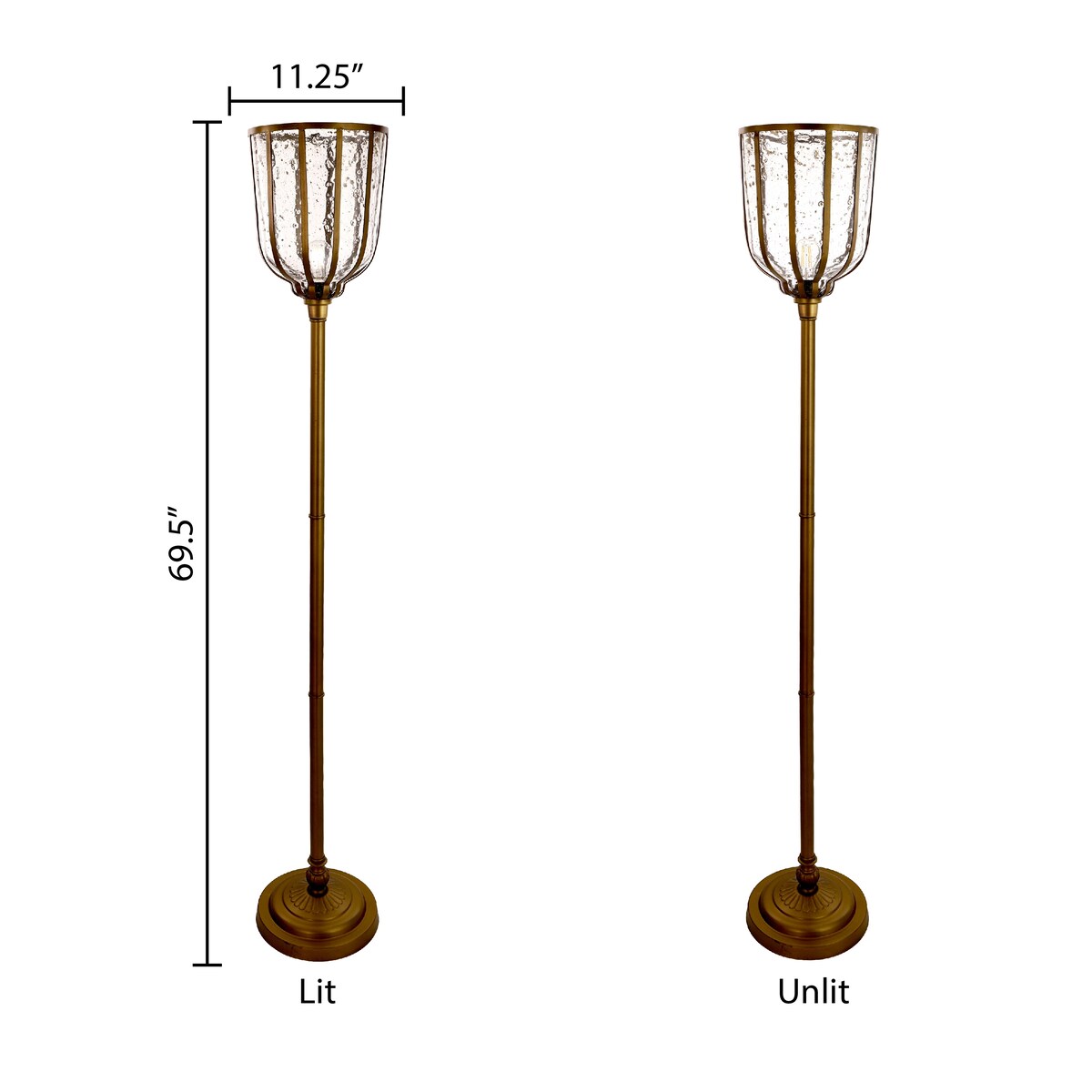 Killian River of Goods Brass and Clear Glass and Metal 70-Inch Candlestick Floor Lamp - 11.25" x 11.25" x 69.5"