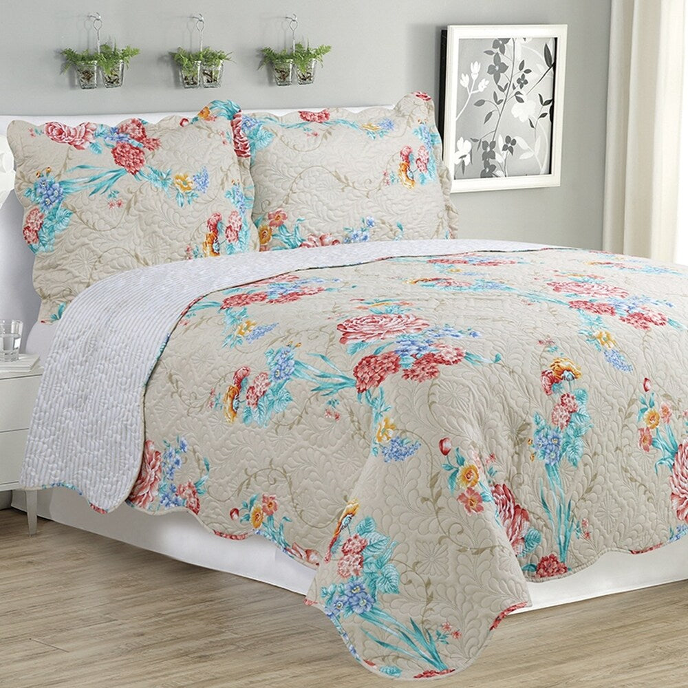 Kim - 3 Piece Quilt bedspread Set queen and king size - Rose