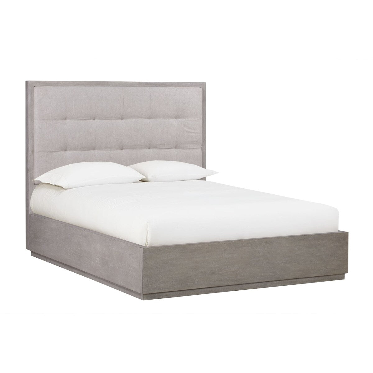 Kim Upholstered Acacia Wood Platform California King Bed Heather Gray
