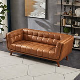 Kimeron Tufted Rectangular Tufted Back Leather Sofa in Tan