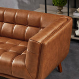 Kimeron Tufted Rectangular Tufted Back Leather Sofa in Tan