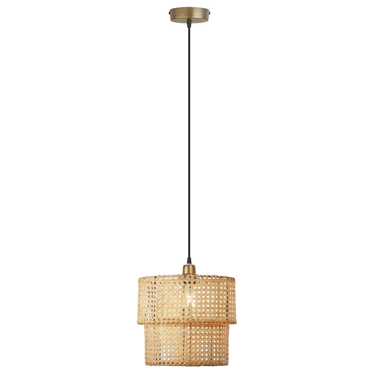 Kimika River of Goods Tan and Gold Rattan and Metal 12-Inch Pendant Light with Adjustable Hanging Cord - 12" x 12" x 15/80"
