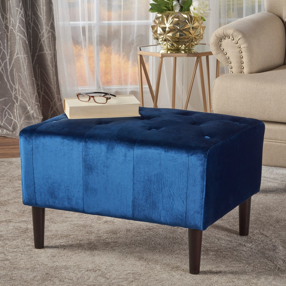 Kimiko Tufted Velvet Rectangle Ottoman Stool by Christopher Knight Home