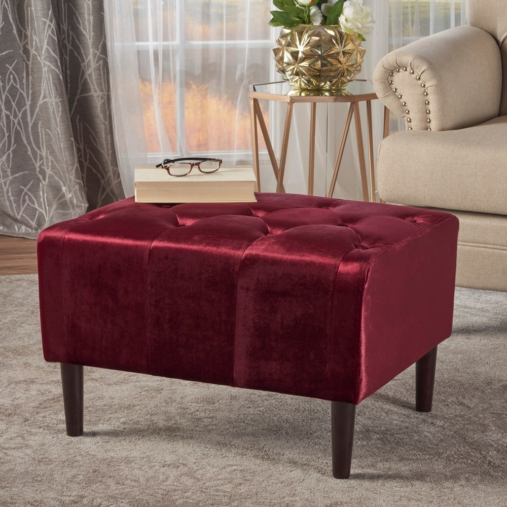 Kimiko Tufted Velvet Rectangle Ottoman Stool by Christopher Knight Home