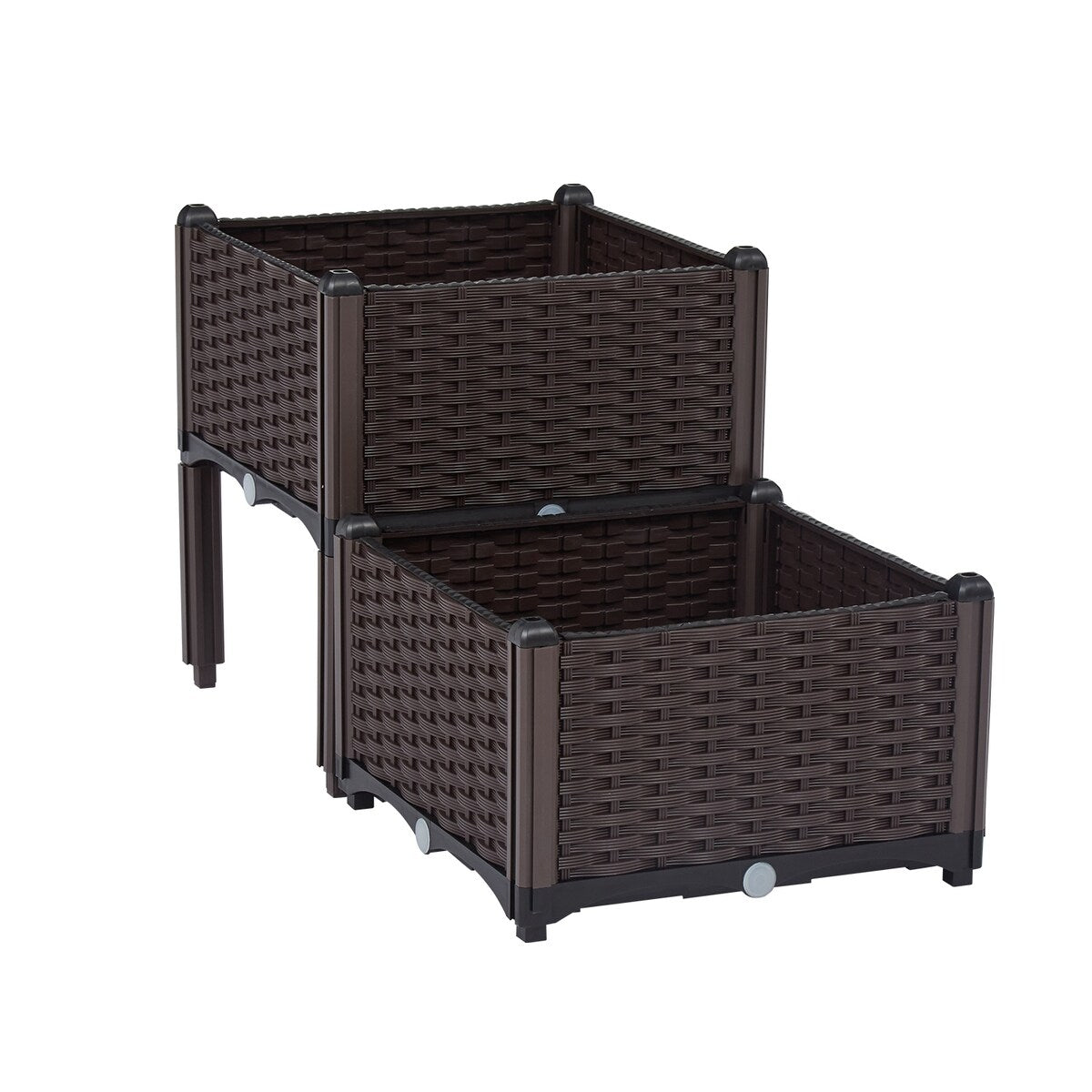 Kinbor 2-Piece Rattan Flower Planter Box Set,Raised Garden Bed w/ Legs, Compact Footprint, and Self-Watering Design