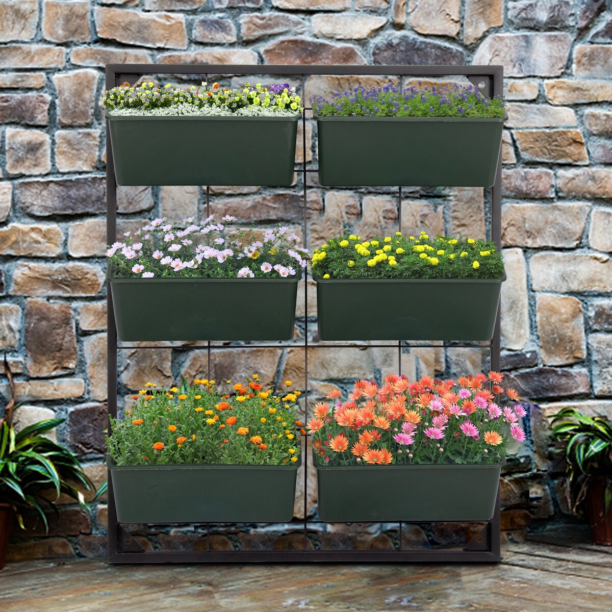 Kinbor 3-Tier Vertical Garden Planter, Wall Mounted Hanging Planter Box with 6 Containers for Herbs, Vegetables, Balcony, Patio
