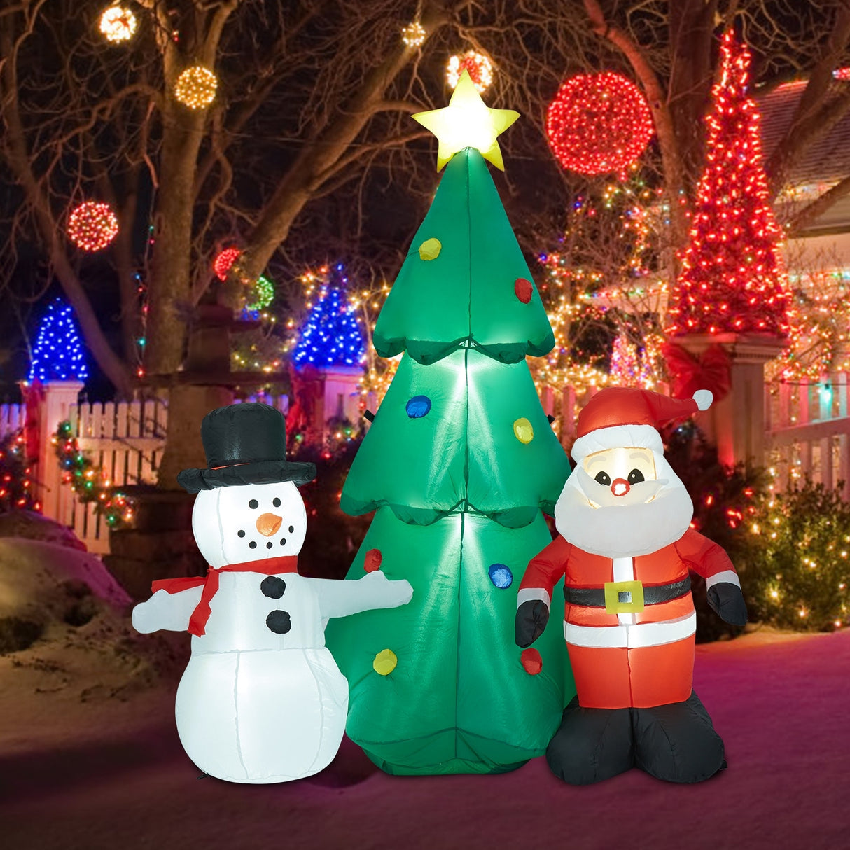Kinbor 6FT/7Ft Christmas Inflatable Santa Claus Christmas Tree for Indoor Outdoor Air Blown Garden Yard Party Decoration