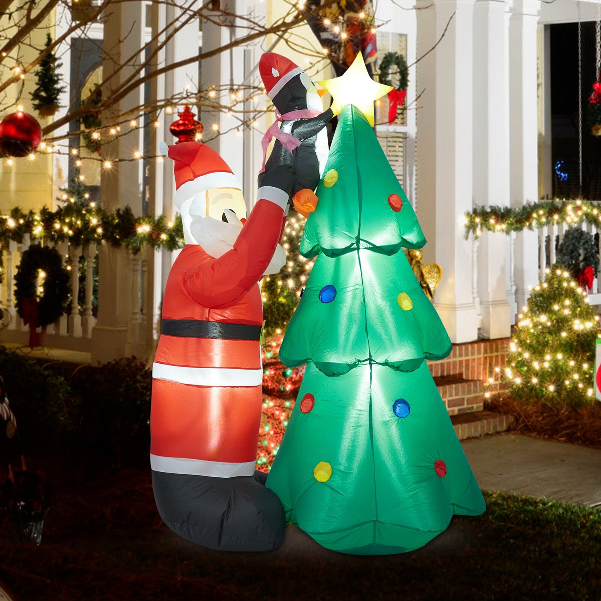 Kinbor 6FT/7Ft Christmas Inflatable Santa Claus Christmas Tree for Indoor Outdoor Air Blown Garden Yard Party Decoration