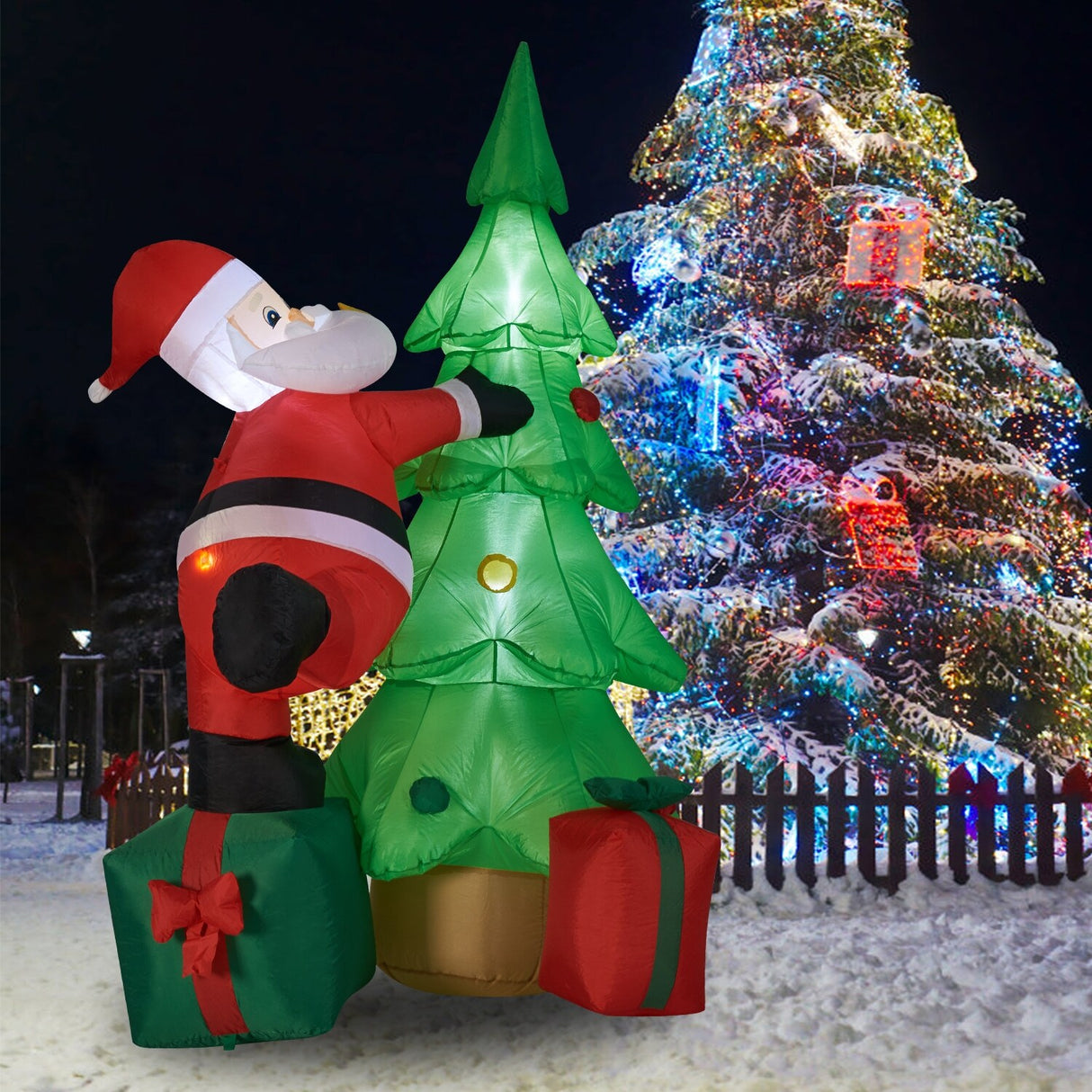 Kinbor 6FT/7Ft Christmas Inflatable Santa Claus Christmas Tree for Indoor Outdoor Air Blown Garden Yard Party Decoration