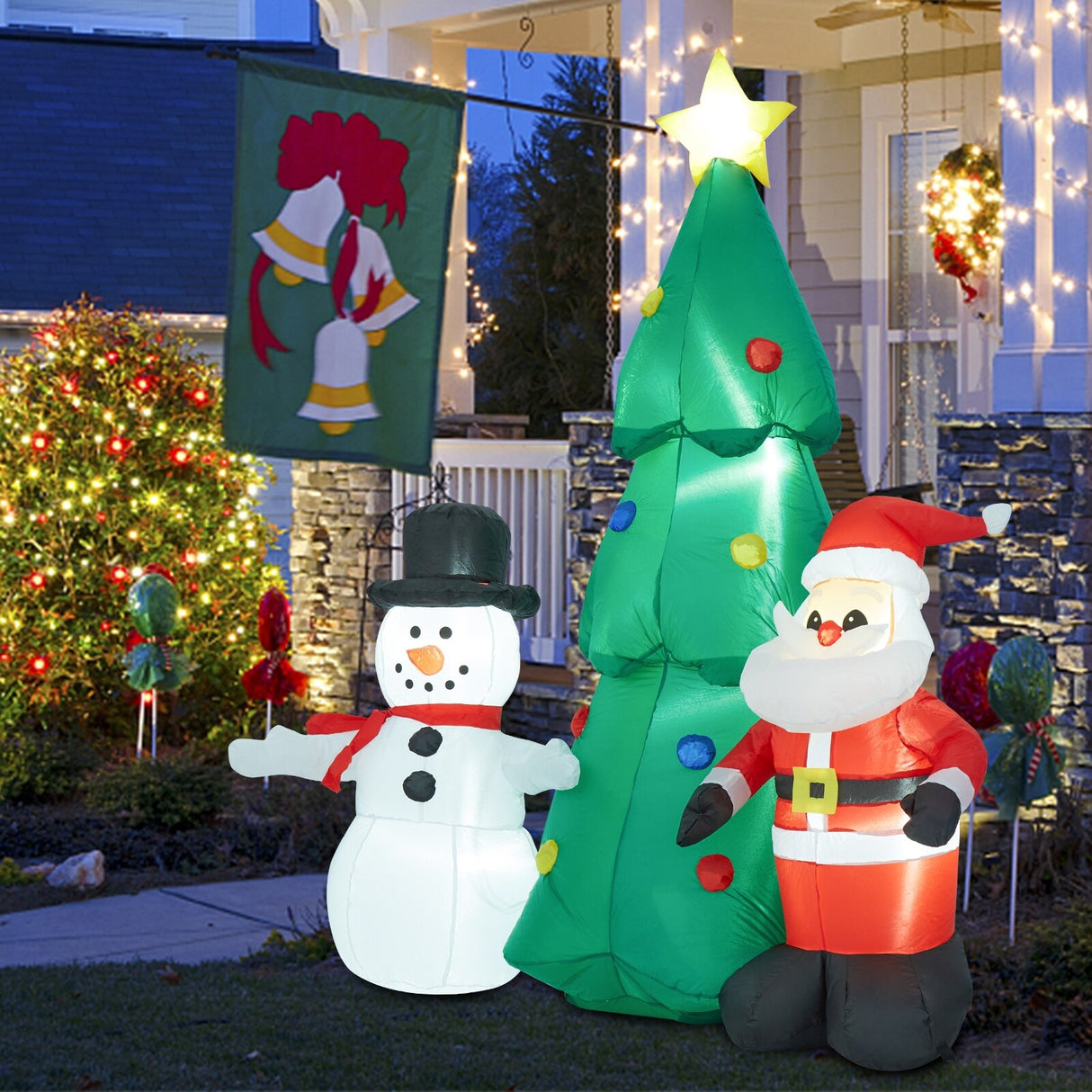 Kinbor 6FT/7Ft Christmas Inflatable Santa Claus Christmas Tree for Indoor Outdoor Air Blown Garden Yard Party Decoration