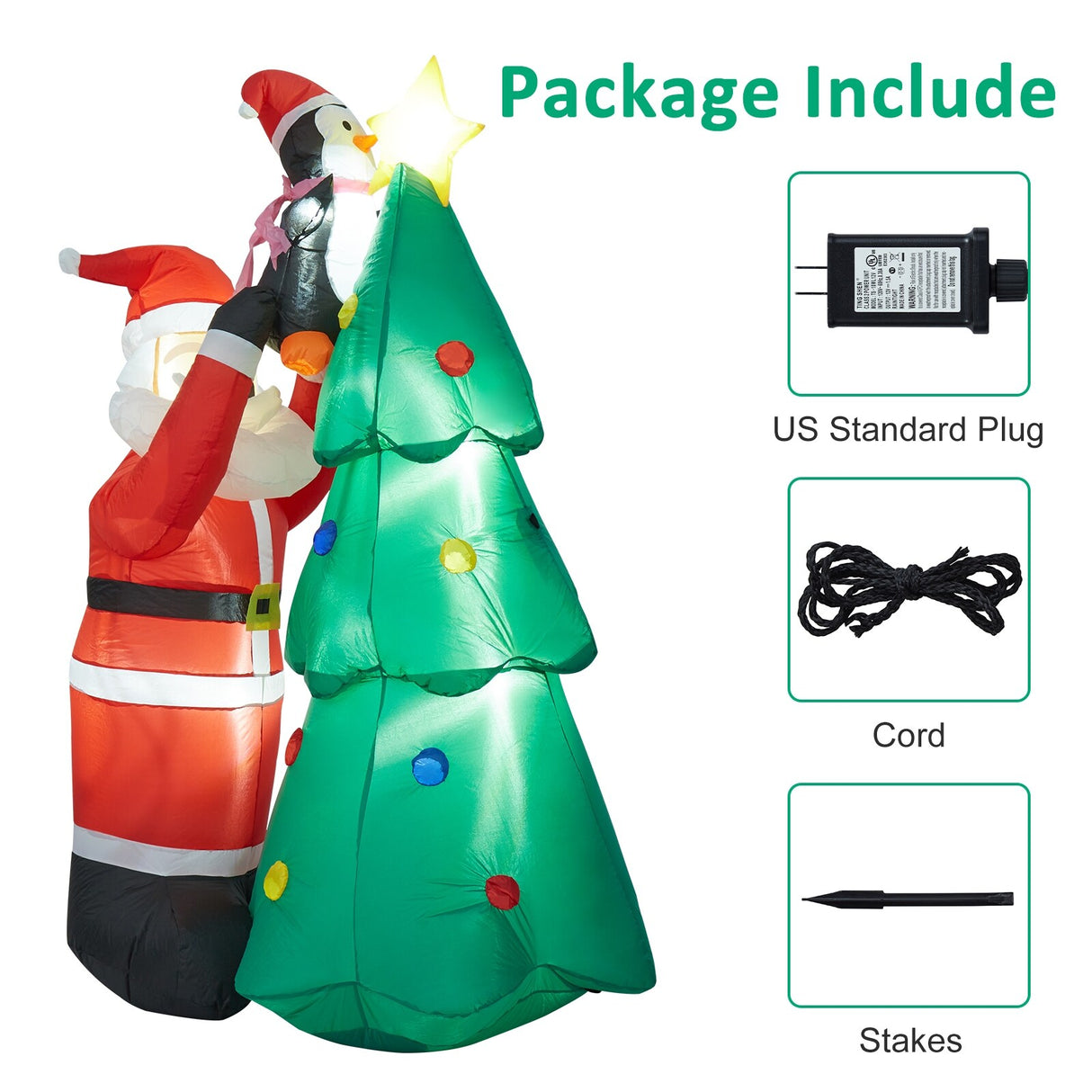 Kinbor 6FT/7Ft Christmas Inflatable Santa Claus Christmas Tree for Indoor Outdoor Air Blown Garden Yard Party Decoration