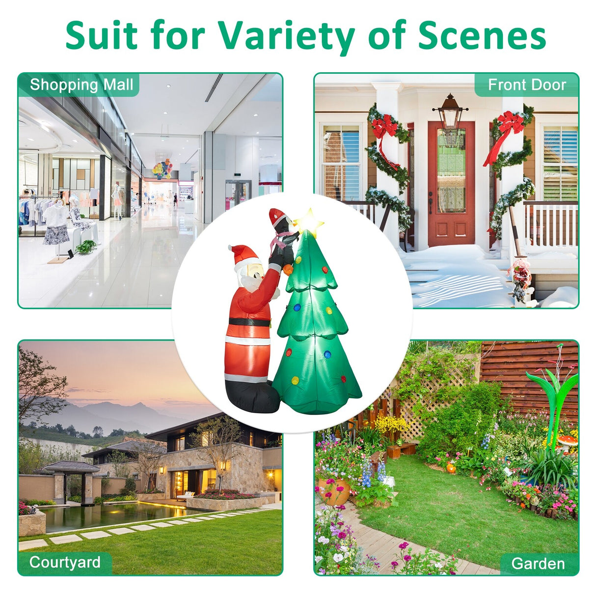 Kinbor 6FT/7Ft Christmas Inflatable Santa Claus Christmas Tree for Indoor Outdoor Air Blown Garden Yard Party Decoration