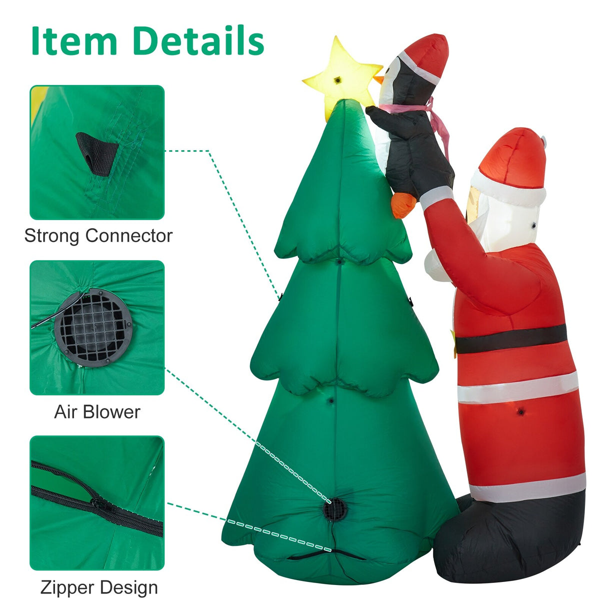 Kinbor 6FT/7Ft Christmas Inflatable Santa Claus Christmas Tree for Indoor Outdoor Air Blown Garden Yard Party Decoration