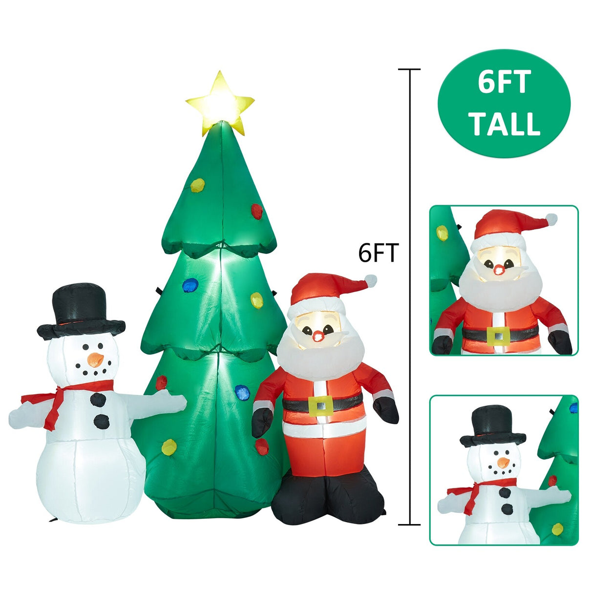 Kinbor 6FT/7Ft Christmas Inflatable Santa Claus Christmas Tree for Indoor Outdoor Air Blown Garden Yard Party Decoration