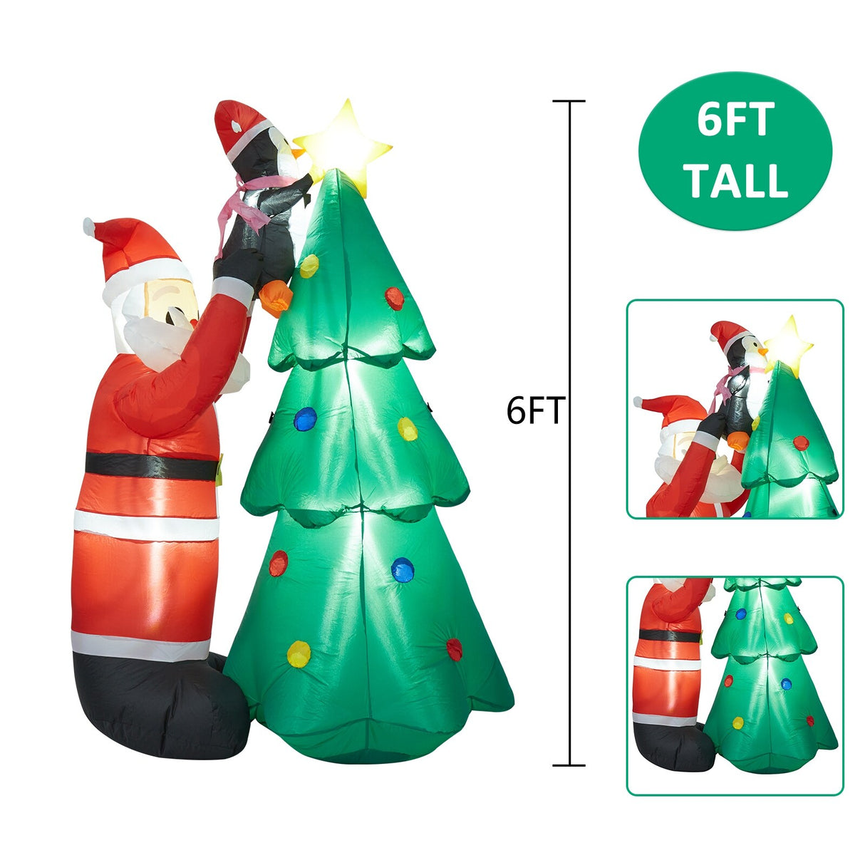 Kinbor 6FT/7Ft Christmas Inflatable Santa Claus Christmas Tree for Indoor Outdoor Air Blown Garden Yard Party Decoration