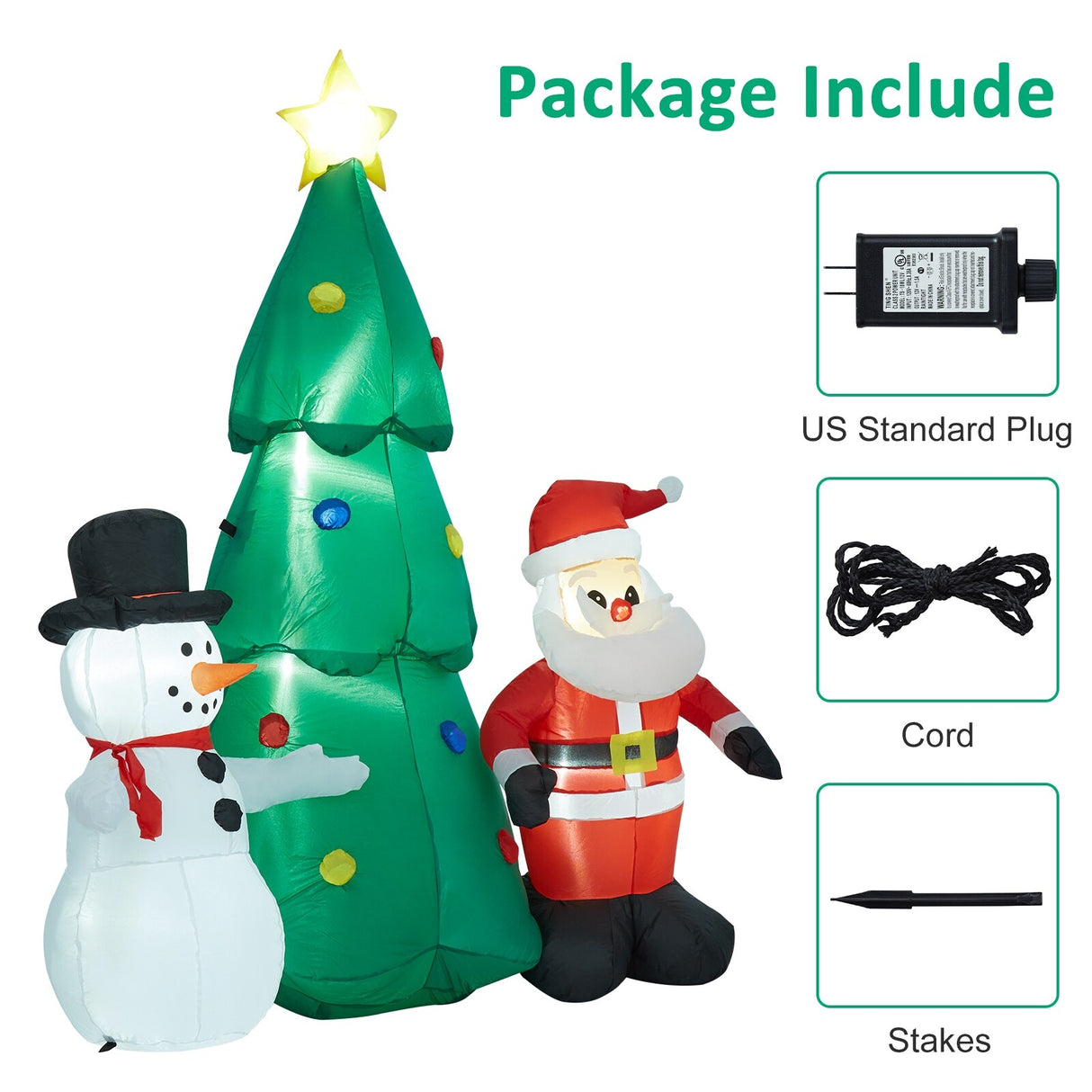 Kinbor 6FT/7Ft Christmas Inflatable Santa Claus Christmas Tree for Indoor Outdoor Air Blown Garden Yard Party Decoration