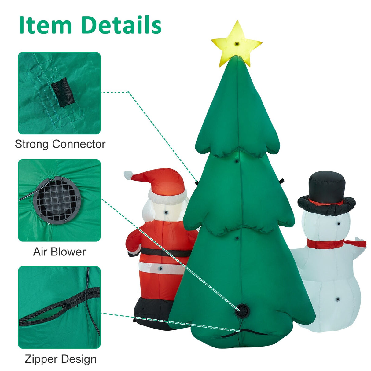 Kinbor 6FT/7Ft Christmas Inflatable Santa Claus Christmas Tree for Indoor Outdoor Air Blown Garden Yard Party Decoration
