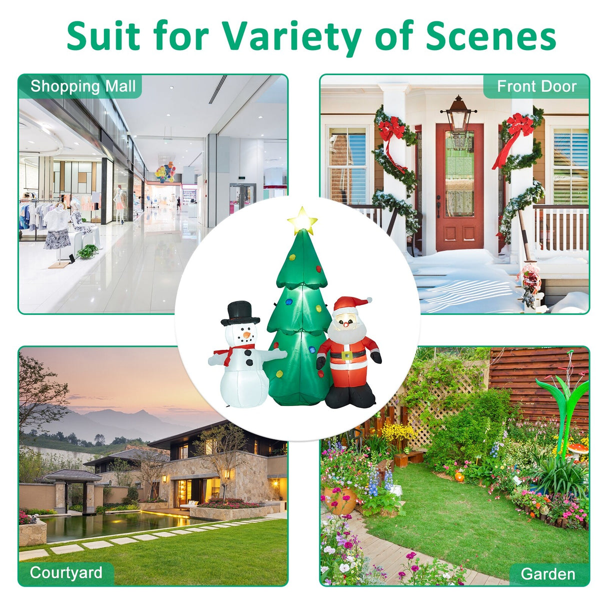 Kinbor 6FT/7Ft Christmas Inflatable Santa Claus Christmas Tree for Indoor Outdoor Air Blown Garden Yard Party Decoration