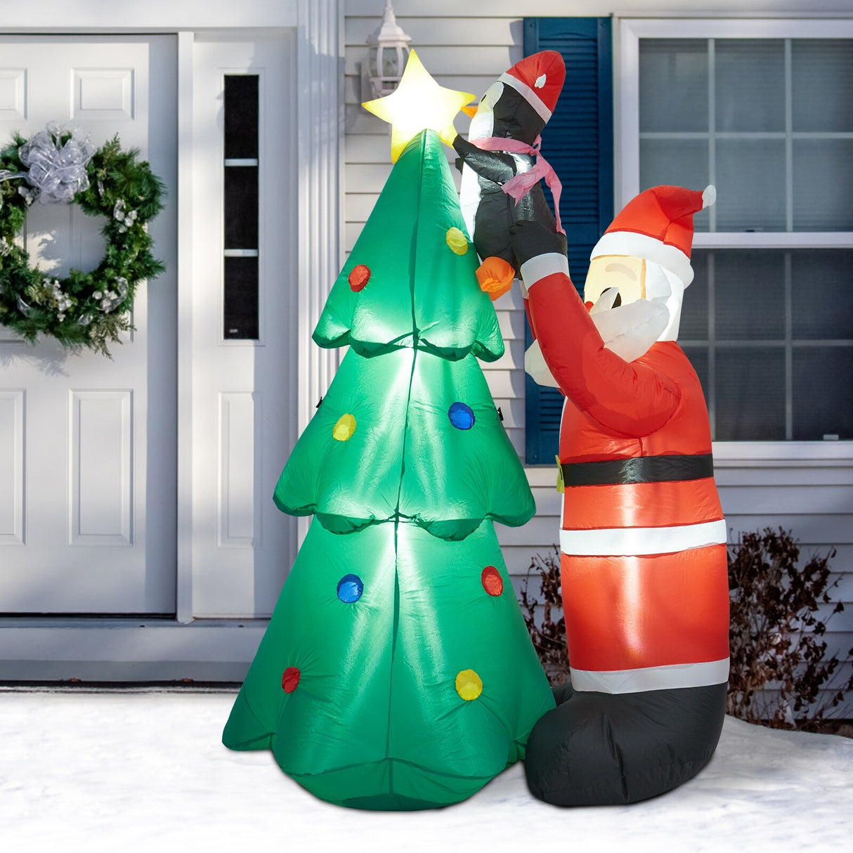 Kinbor 6FT/7Ft Christmas Inflatable Santa Claus Christmas Tree for Indoor Outdoor Air Blown Garden Yard Party Decoration