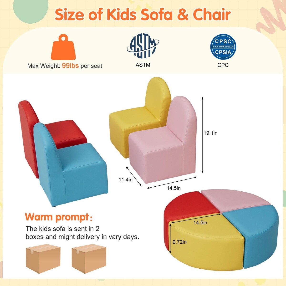Kinbor 8 PCS Kids Sofa Set Colorful Modular Flexible Seating Set for Home Kindergarten Library