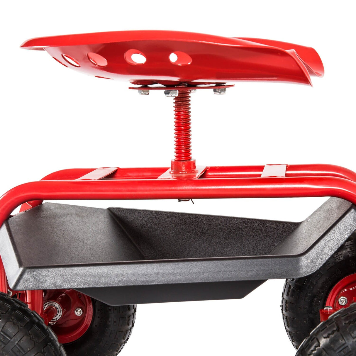 Kinbor Garden Cart Seat with Wheels, Rolling Garden Scooter with 360°Swivel Seat Extendable Steer Handle & Storage Basket