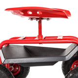 Kinbor Garden Cart Seat with Wheels, Rolling Garden Scooter with 360°Swivel Seat Extendable Steer Handle & Storage Basket