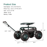Kinbor Garden Cart Seat with Wheels, Rolling Garden Scooter with 360°Swivel Seat Extendable Steer Handle & Storage Basket