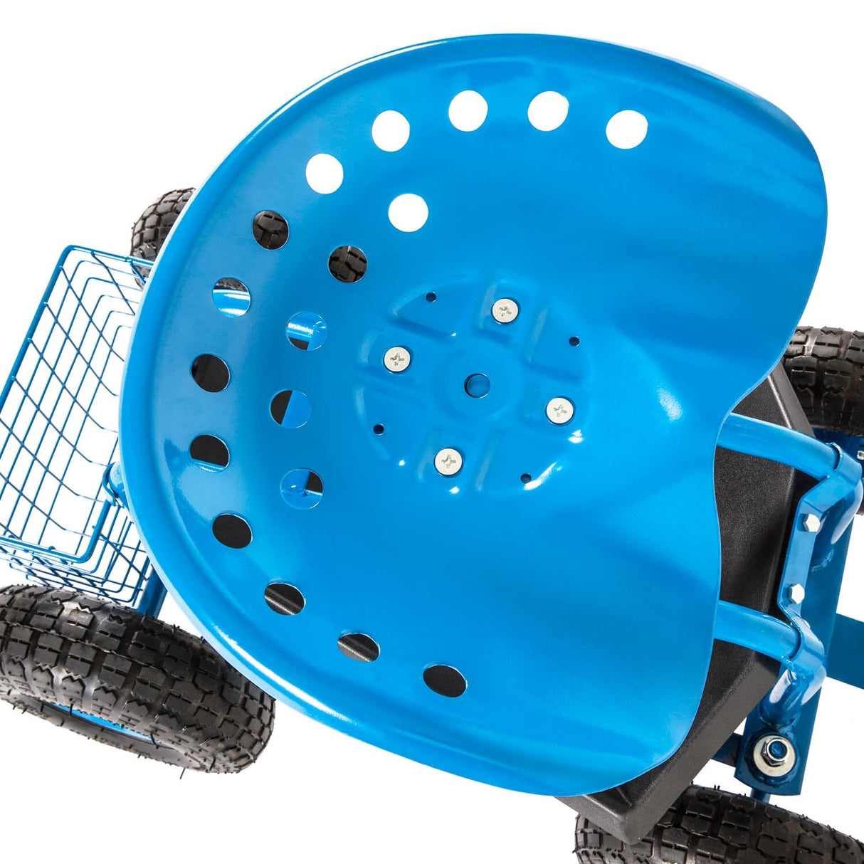Kinbor Garden Cart Seat with Wheels, Rolling Garden Scooter with 360°Swivel Seat Extendable Steer Handle & Storage Basket