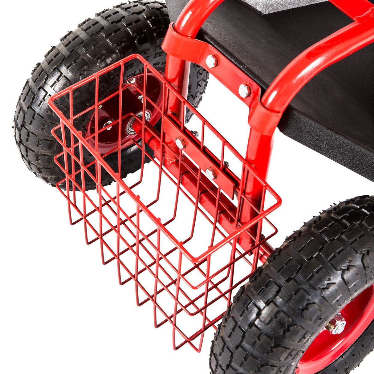 Kinbor Garden Cart Seat with Wheels, Rolling Garden Scooter with 360°Swivel Seat Extendable Steer Handle & Storage Basket