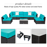 Kinbor Outdoor Patio 7 Pieces Furniture Sofa Sets, Rattan Wicker Sectional Sofa Conversation Set With Cushions & Coffee Table